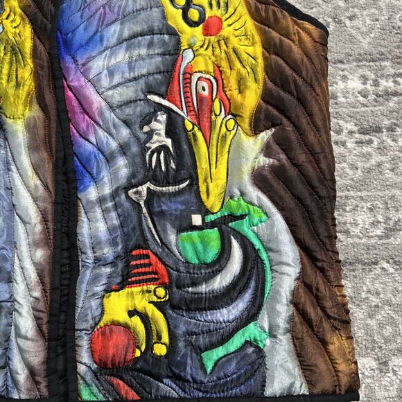 Dilemma Dhun Shroff Vest Small Medium Painted Silk Quilted Picasso Artsy - Picture 2 of 9